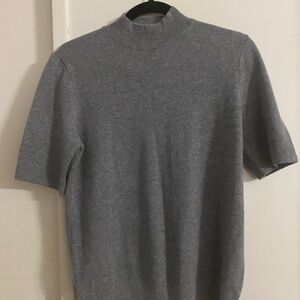 Lafayette 148 New York Ribbed Mock Neck Sweater Grey Size M